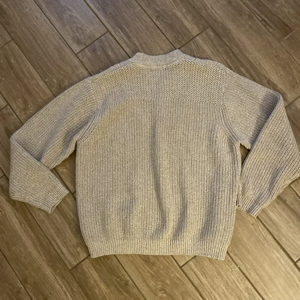 Vintage Eddie Bauer Sweater Mens Large Beige Cotton Henley Knit Pullover - Picture 6 of 6